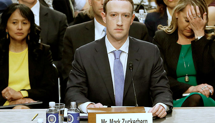 O fundador e CEO do Facebook, Mark Zuckerberg, durante depoimento no Congresso americano, em 2018