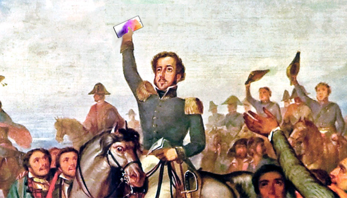 Montagem sobre recorte da tela “A Proclamação da Independência”, pintada pelo artista francês François-René Moreaux em 1844