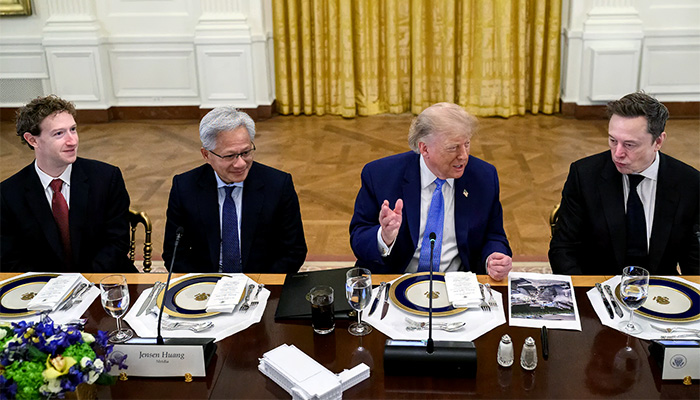 Zuckerberg (Meta), Huang (Nvidia), Trump e Musk (xAI), em almoço antes do acordo de autorregulação contra riscos da IA - Foto: reprodução